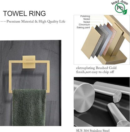 Brushed Gold Towel Bar Set Bathroom Hardware Set, 5 Pieces Gold Bathroom Accessories Set Stainless Steel Wall Mounted Towel Holder for Bathroom 23.6in