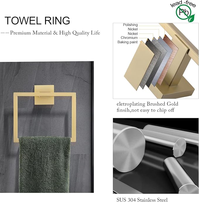 5-Piece Bathroom Hardware Set 23.6 Inch Gold Towel Bar Set Towel Bar Towel Ring Coat Hook and Toilet Paper Holder with Shelf Wall Mounted Stainless Steel Bathroom Accessories Set