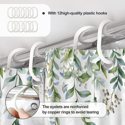 AWERT Green Mixed Light Blue Plant Shower Curtain with 12 Hooks Decorative Sage Green Shower Curtain for Bathroom Waterproof Fabric 72x84inch