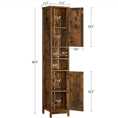 67" Tall Bathroom Cabinet with 2 Adjustable Shelves and 2 Doors, Narrow Bathroom Storage Cabinet for Small Space, Living Room, Entryway, Kitchen, Rustic Brown