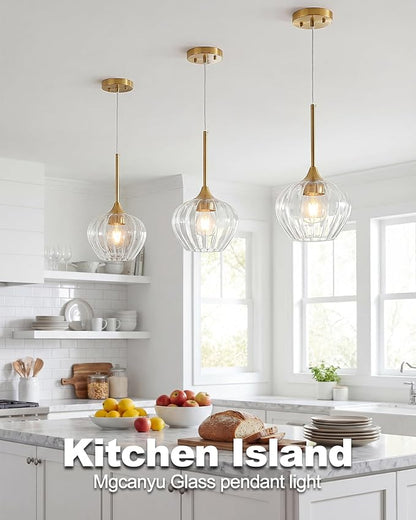 Glass Pendant Lights for Kitchen Island, 7.7" Modern Gold Pendant Light Fixtures Small Adjustable Hanging Light for Kitchen, Dining Room, Sink, Bathroom