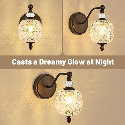 1 Piece Vintage Wall Sconce, 1-Light Mid Century Oil Rubbed Bronze Finish Wall Sconce with Globe Glass Shade, Retro Light for Bathroom, Bedroom, Living Room,Powder Room