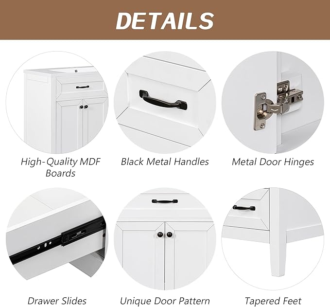 36" Bathroom Vanity Without Sink, Base Only,Solid Wood Cabinets Basin Vessel Set w/Water, Stain Proof,Enclosed Storage Spaces,Eco-Friendly Painting,Easy to Install,White