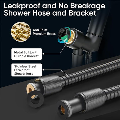 Cobbe 8-Setting Handheld Shower Head, Water-Saving Design, Matte Black | Trickle Pause Mode, 5ft Stainless Steel Hose, Brass Swivel Bracket, Tool-Free Installation