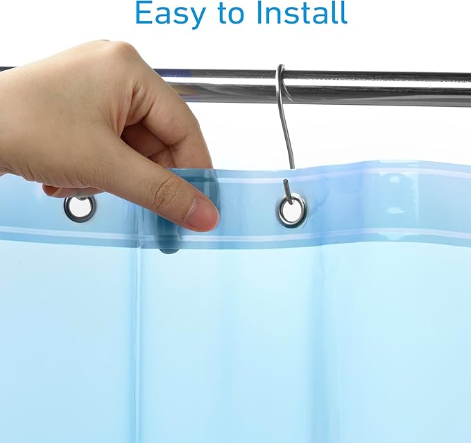 EHZNZIE Shower Curtain Liner Light Weight PEVA, Shower Liner 72x72 Inches, Waterproof, No Chemical Smell with 12 Rust Proof Metal Grommets for Bathroom Shower Curtain, Clear Blue