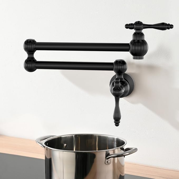 Faucets with Wall Mount Double Joint Swing Arms - Leak Free Design with High-Flow Aerators - Retractable & Folding for Space Saving