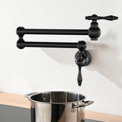 Faucets with Wall Mount Double Joint Swing Arms - Leak Free Design with High-Flow Aerators - Retractable & Folding for Space Saving