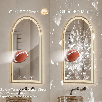 Arched LED Bathroom Mirror with Lights 24"x48", Anti-Fog,LED Mirrors with Light, Anti-Fog, Dimmable, 3 Color, Shatterproof, Touch Sensor