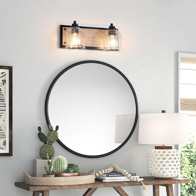 Vanity Lights for Bathroom Large 15.8", Farmhouse Rustic Vanity Light with Bubble Glass Shades, Gray 2 Light Bathroom Lighting Fixtures Over Mirror, Bath Wall Sconce Home Decor