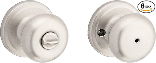 Kwikset Juno Interior Privacy Door Knob with Lock, Door Handle for Bathroom and Bedroom, Satin Nickel Keyless Turn Lock Doorknob, with Microban Protection (Pack of 6)