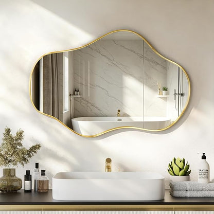 Irregular Wall Mirror, 24"x36" Asymmetrical Mirror with Metal Frame, Decorative Wall Mirror for Entryway Bathroom Living Room Bedroom, Horizontal or Vertical Hanging