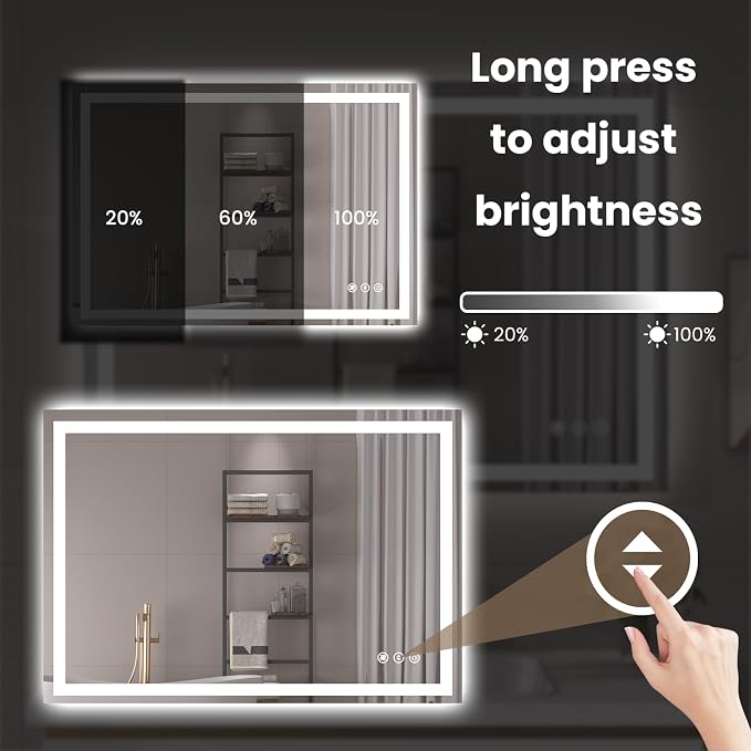 Snowdool 40 x 28 in LED Bathroom Mirror, Front and Backlit, Anti-Fog | Front and Backlit, 3 Color Temperatures, Anti-Fog, Tempered Glass