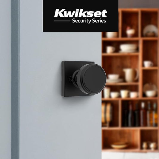 Kwikset Maven Dummy Door Knob, Single Sided Handle for Closets, French Double Doors, and Pantry, Matte Black Non-Turning Square Interior Push/Pull Door Knob, with Microban Protection (Pack of 4)