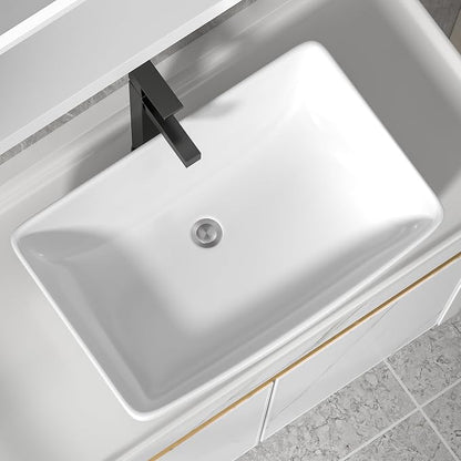 24"x15" Bathroom Vessel Sink Rectangular - White Porcelain Ceramic Rectangle Above Counter Vanity Lavatory Bath Sink Art Basin