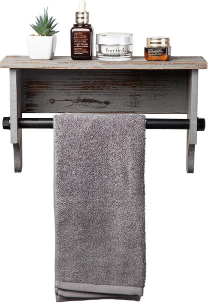 Wall Mounted Bathroom Towel Rack Torched Wood Rustic Brown Hanging Floating Shelf Industrial Black Metal Pipe Bar Restroom Organizer Robe Shampoo Body Wash Holder Clothing Kitchen Storage Home