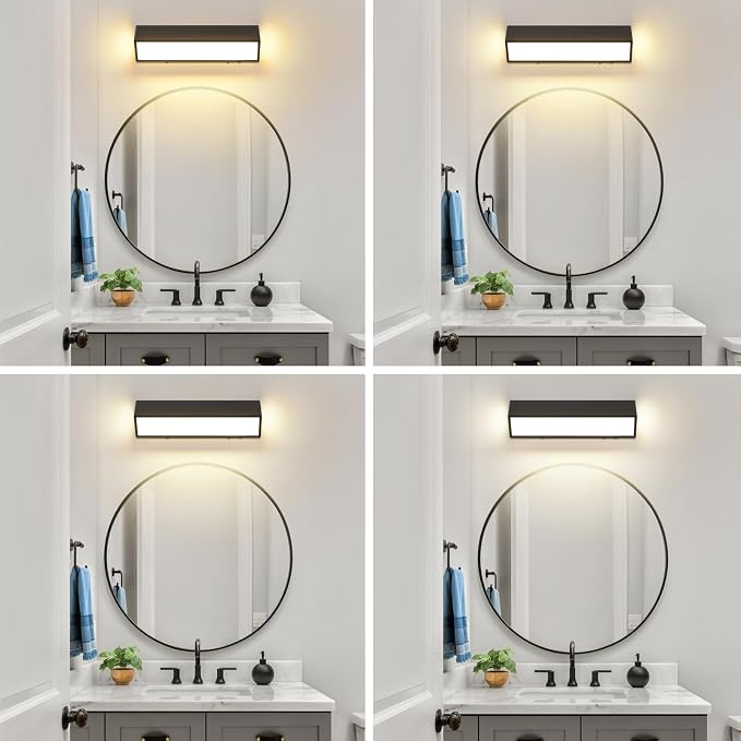 LED Modern Bathroom Vanity Light Fixtures (16-Inch, 5CCT, Dimmable), Modern Acrylic Bathroom Wall Lighting Fixtures Over Mirror, Matte Black