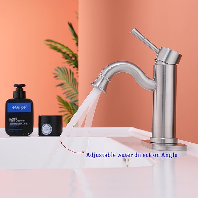 Bropury Bathroom faucets with Adjustable Water Outlet Angle，USU304 Hot and Cold Mixed Water Bathroom Sink Faucet，Vanity Faucet for RV Camper Farmhouse Family Sink (Nickel Brushed)
