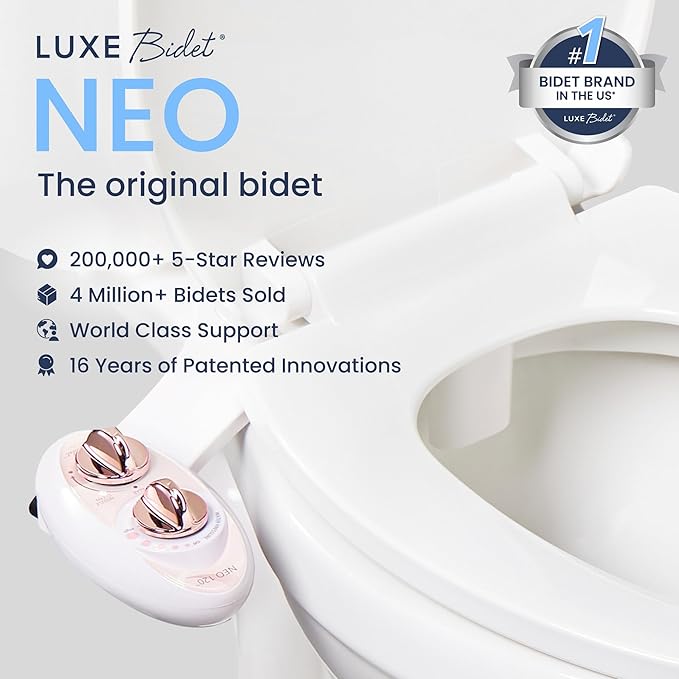LUXE Bidet NEO 120 - Single Nozzle, Self-Cleaning, Non-Electric Bidet Attachment for Toilet Seat, Adjustable Water Pressure, Rear Wash (Rose Gold)