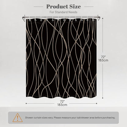 Striped Shower Curtain for Bathroom, Black Brown, 72" W x 72" L | with Hooks, Modern Hotel Style, Water Repellent, Washable, Weighted Hem