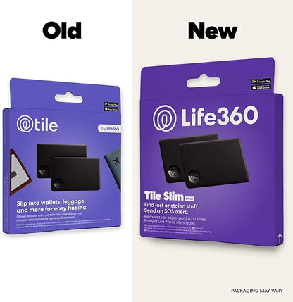Life360 Tile Slim - Wallet Finder, Bluetooth Tracker and Item Locator for Luggage Tags, Passports and More. Both iOS and Android Compatible. Phone Finder. 2-Pack (Black)
