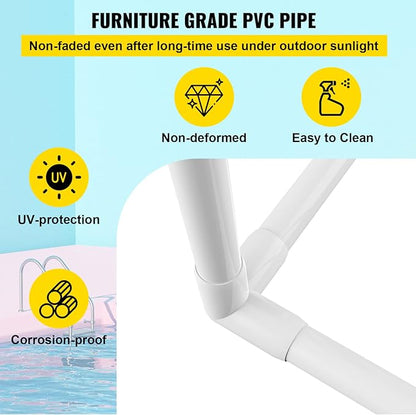 VEVOR Pool Towel Rack, 5 Bar, White, Freestanding Outdoor PVC Trapedozal Poolside Storage Organizer, Include 8 Towel Clips, Mesh Bag, Hook, Also Stores Floats and Paddles, for Beach, Swimming Pool