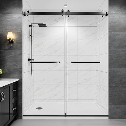 43-48" W x 76" H Frameless Double Sliding Shower Door for Walk-in Shower,5/16" (8mm) SGCC Certified Clear Tempered Safety Glass,Easy-Clean Coating,Quiet Heavy-Duty Roller System,Matte Black