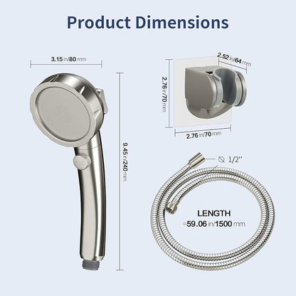 HANLIAN On/Off High Pressure Handheld Shower Head for RV Camper | 3 Spray Modes Shower Head with Pause Button, Water Saving Shower Head with Hose and Self-adhesive Holder(Brushed Nickel)