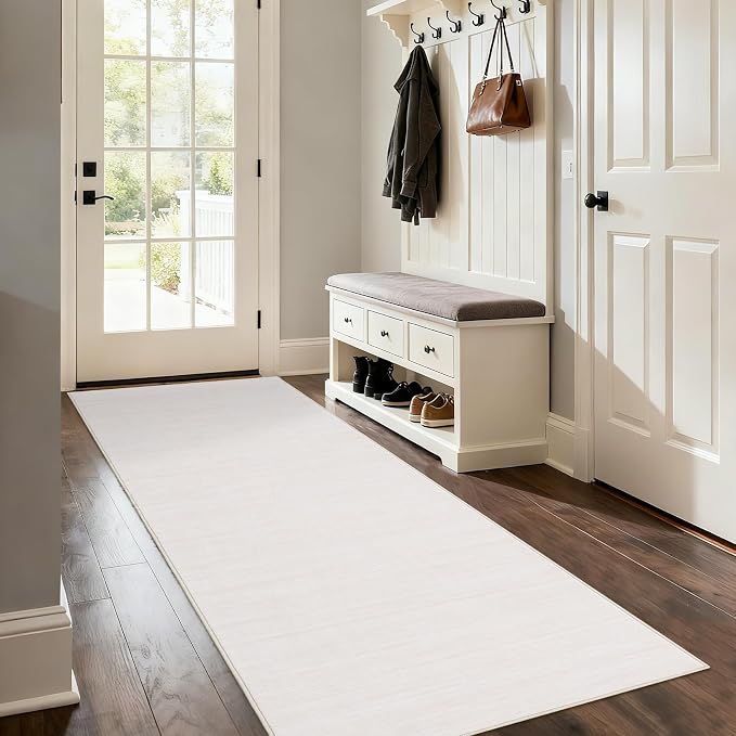 Garvee Modern Solid Color Rug 2x6 Washable Runner Rug for Hallway, Beige | Non Slip Non Shedding Contemporary Stain Resistant Low Pile Soft Minimalist Mats for Bedroom Kitchen Entryway