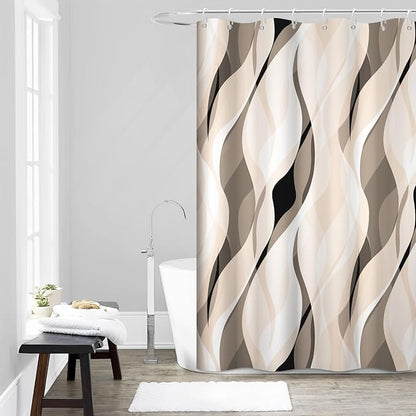 Cream Shower Curtain, Modern Abstract Cream and Grey Striped Shower Curtain Set for Bathroom Waterproof Polyester Shower Curtain with Hooks, 54x72 Inch