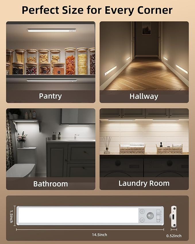 EZVALO 134 LED Under Cabinet Lights, 4000mAh Rechargeable Motion Sensor Light Indoor, Dimmable Magnetic Closet Lights with 3 Color Temps, Wireless Under Counter Lights for Kitchen, Stair (2 Pack)