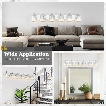 6-Light Modern Bathroom Light Fixture Chrome Vanity Lights Over Mirror Wall Sconce Lighting with K9 Crystal Shades Bathroom Wall Lamp E26 Base for Bedroom, Living Room, Hallway