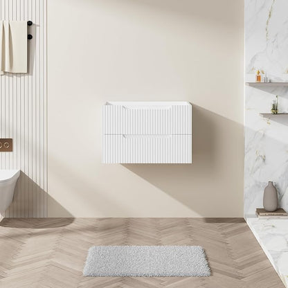 30” Floating Bathroom Vanity Cabinet Wall-Mounted Bathroom Vanity in White, Sink Basin Not Included