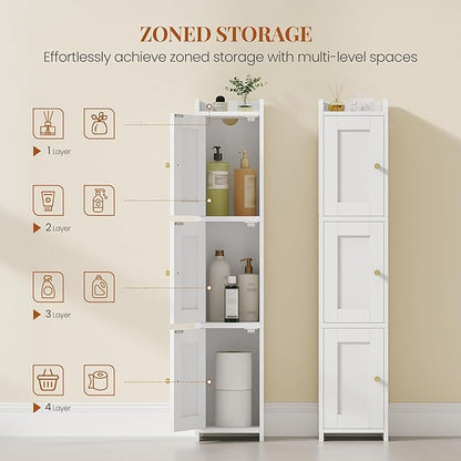 Slim Bathroom Storage Cabinet, Narrow Cabinet with 3 Doors, Small Bathroom Organizers and Storage, Laundry Room Organization for Small Space, Kitchen, Living Room, White 022313X