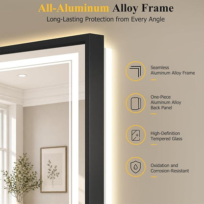 36"x60" LED Bathroom Mirror with Lights, Backlit + Front Lit, Anti-Fog | Lighted Bathroom Mirror with One-Piece Aluminum Alloy Frame, HD Shatterproof Tempered Glass, Dimmable, Memory Function