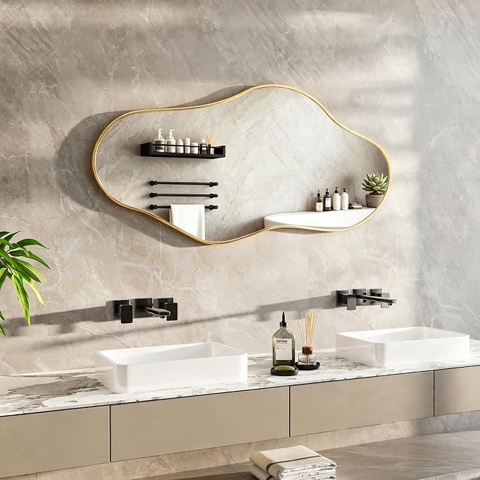 Irregular Full Length Mirror, 23"x47" Full Body Mirror with Metal Frame, Asymmetrical Mirrors for Entryway Bathroom Living Room Bedroom, Horizontal or Vertical Hanging