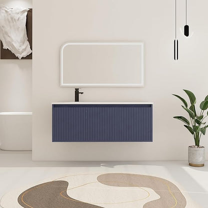 48 Inch Bathroom Vanity with Sink, 48" Floating Vanity, Premium Plywood Wooden Bathroom Cabinet with Soft Close Doors and Waterdrop-Shaped Resin Sink, Modern Wall Mounted Cabinet Set (Stripe Pattern)