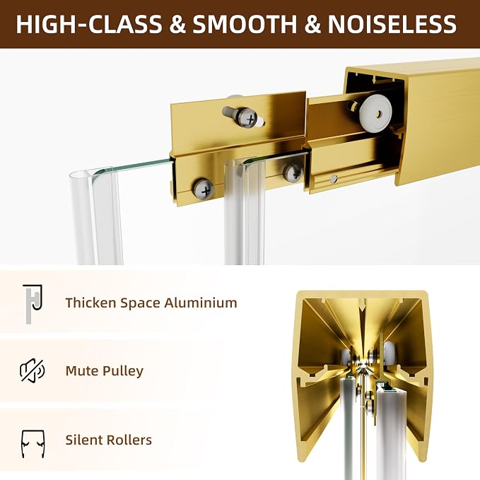 Royal Guard Double Sliding Shower Door,56-60" W x 70" H，Brush Gold | Shower Doors with 6mm Clear SGCC Tempered Glass,Bypass Shower Enclosure,Nano Coating Easy Clean&Waterproof&Adjustable Width