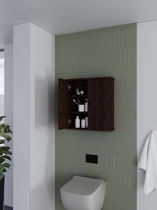 Waterproof WPC Wall-Mounted Bathroom Wall Cabinet Over Toilet Storage Organizer with Adjustable Shelves, Medicine Cabinet for Bathroom (Dark Brown)