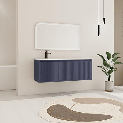 48 Inch Bathroom Vanity with Sink, 48" Floating Vanity, Premium Plywood Wooden Bathroom Cabinet with Soft Close Doors and Waterdrop-Shaped Resin Sink, Modern Wall Mounted Cabinet Set (Stripe Pattern)