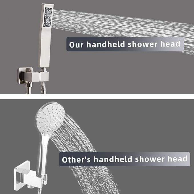 Brushed Nickel Square Hand Shower Head, handheld shower head with hose,Brass High Pressure Rinse With Adjustable Water Supply Elbow Wall Mount Connector Shower Bracket and Hose Set