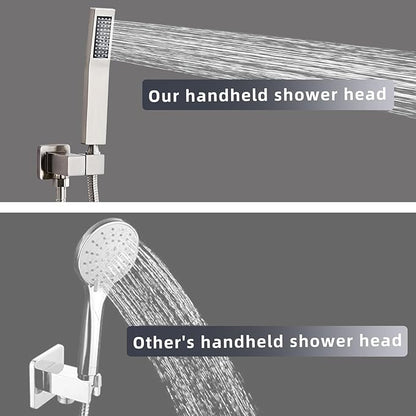 Brushed Nickel Square Hand Shower Head, handheld shower head with hose,Brass High Pressure Rinse With Adjustable Water Supply Elbow Wall Mount Connector Shower Bracket and Hose Set