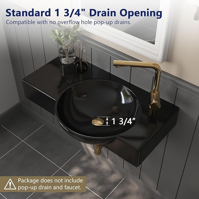 Wall Mounted Bathroom Sink, Deer Valley 30" x 18" Bathroom Vessel Sink, Black Modern Floating Countertop Lavatory Wall Hung Vessel Sink with Right Side Faucet Mount