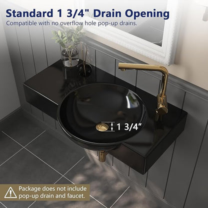 Wall Mounted Bathroom Sink, Deer Valley 30" x 18" Bathroom Vessel Sink, Black Modern Floating Countertop Lavatory Wall Hung Vessel Sink with Right Side Faucet Mount