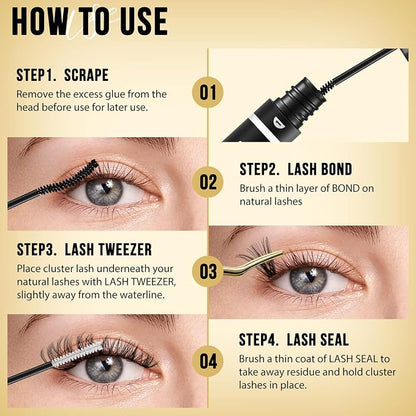 QUEWEL Lash Clusters 320Pcs 30D+40D D Curl Lash Cluster Eyelash Extensions | Cluster Lashes Mix9-16mm Individual Eyelashes Clusters Wispy Lash Clusters Thin Band Soft to Use at Home(30D+40D D Mix9-16)
