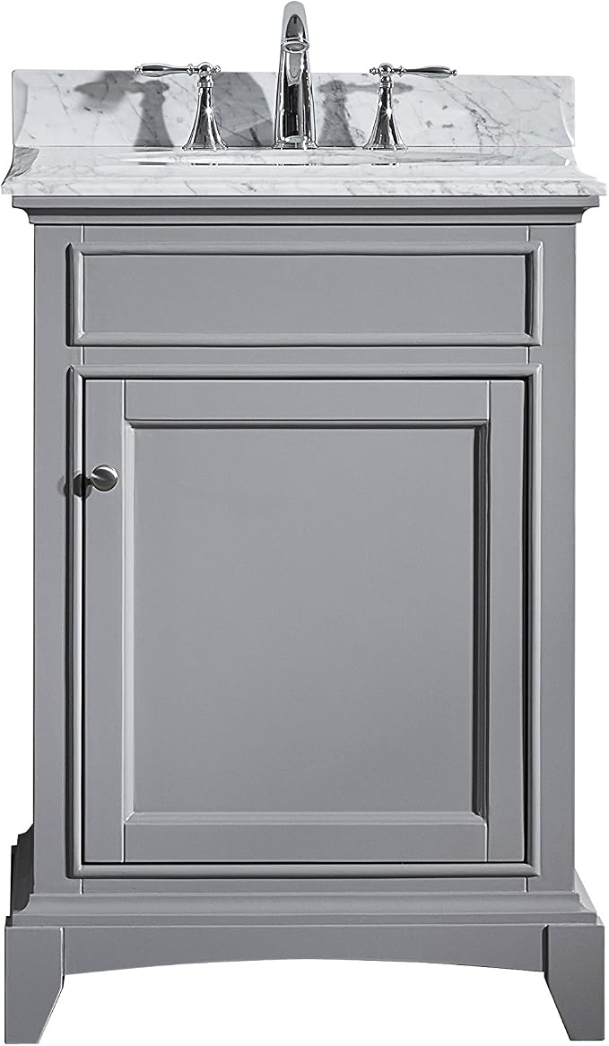 Elite Stamford 24 in. Gray Single Sink Bath Vanity with Carrara Marble Top and Undermount Porcelain Sink