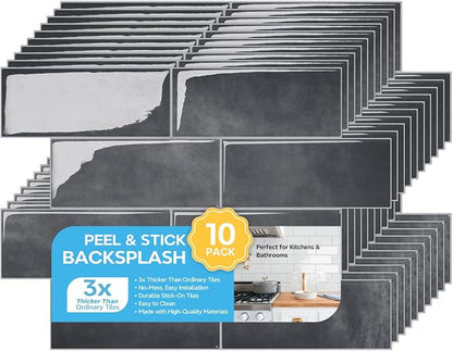 STICKGOO 10 Sheets Subway Tile Peel and Stick Backsplash, Extra Thick 3D Wall Tiles with Commercial-Grade Adhesive for Kitchen, Bathroom, Laundry Room,11.56"x8.38"(Metro Grigio)