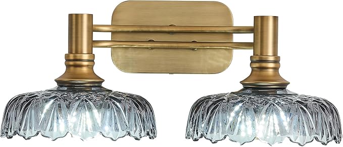 2 Light Bathroom Vanity Lights Grey Glass Lampshade Wall Sconces Vintage Vanity Lighting Fixtures for Kitchen Dining Room Bedroom Hallway