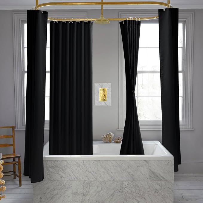 Nasitos Fabric Shower Curtain Liners with Magnets 4 Pcs 36X72 Inch Black | Washable & WaterResistant Fabric Bath Shower Liners for Narrow Stall, Stand Up Shower Stall, RV, Camper