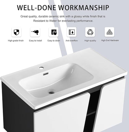 36 Inch Bathroom Vanity with Sink, 36" Floating Bathroom Vanity, Plywood Wooden Cabinet with Soft Close Doors, Modern Wall Mounted Cabinet Set, Ceramic Sink Included