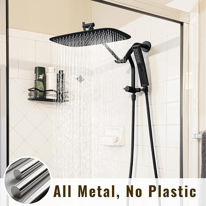 G-Promise 14 Inch Metal Rain Shower Head with Handheld (Oil Rubbed Bronze) | Suits Every Height, Pause Mode Diverter, Massage Mode Handheld, Full Body Coverage, Easy to Install, Modern Bath Upgrade
